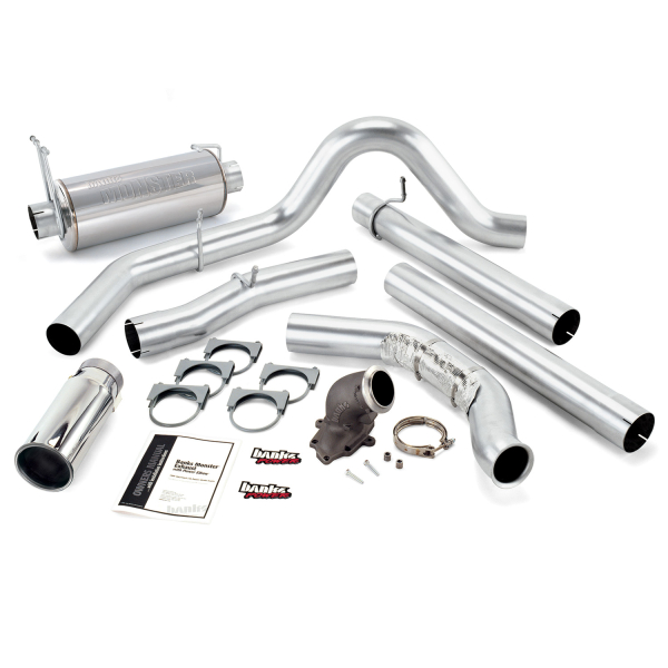 Banks Power - Banks Power Monster Exhaust System with Power Elbow, Single Exit, Chrome Round Tip 48654