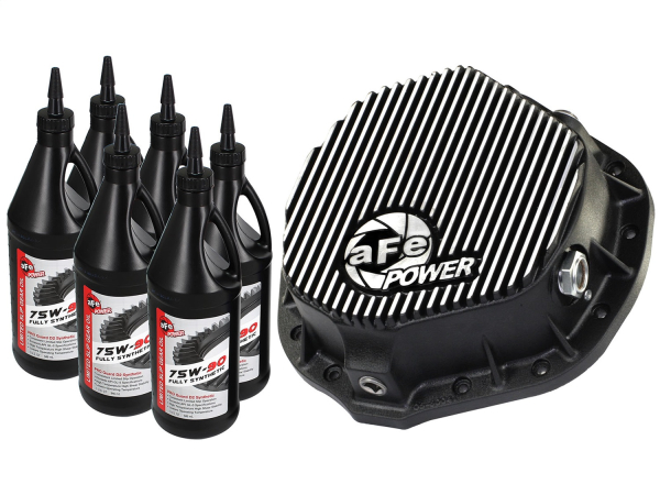 AFE Power - aFe Pro Series Rear Differential Cover Kit Black w/Machined Fins/Gear Oil Dodge Trucks 03-14 L6-5.9/6.7L (td); GM 01-07 V8-8.1L; GM Trucks 01-17 6.6L (td) (AAM 11.50-14 Bolt Axles) - 46-70012-WL