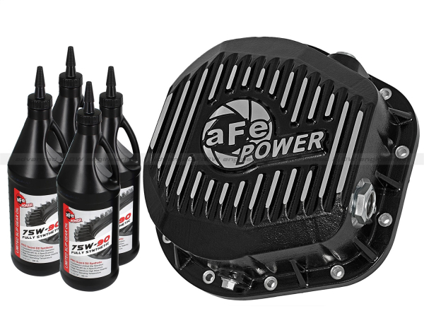 AFE Power - aFe Pro Series Rear Differential Cover Kit Black w/Machined Fins/Gear Oil Ford F-250/F-350/Excursion 86-16 V8-7.3L/6.0L/6.4L/6.7L (td) - 46-70022-WL