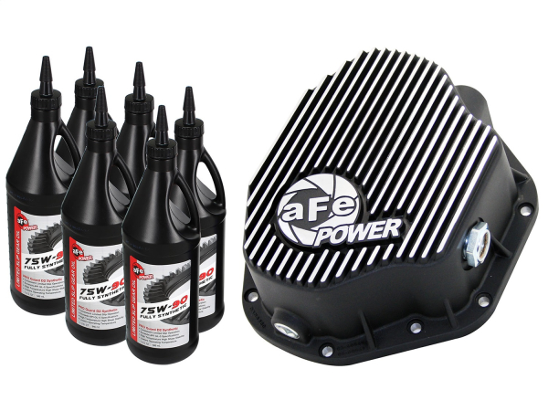AFE Power - aFe Pro Series Rear Differential Cover Kit Black w/Machined Fins/Gear Oil Dodge Diesel Trucks 94-02 L6-5.9L (td); Ford F-350/450 DRW 99-07 V8-7.3L/6.0L(td) (Dana 80 Axles) - 46-70032-WL