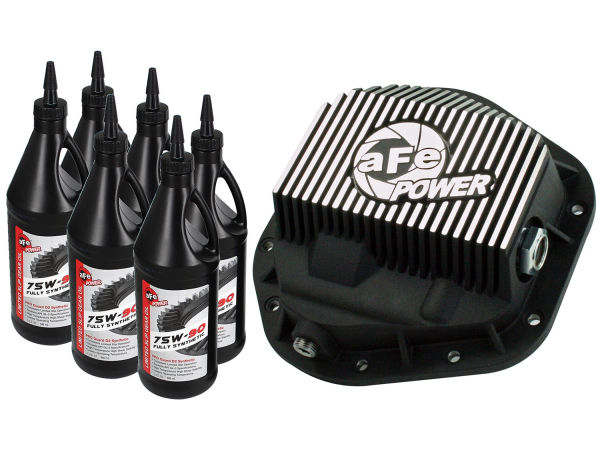 AFE Power - aFe Pro Series Rear Differential Cover Kit Black w/Machined Fins/Gear Oil Ford F-250/F-350/Excursion 99-16 V8-7.3L/6.0L/6.4L/6.7L (td) - 46-70082-WL