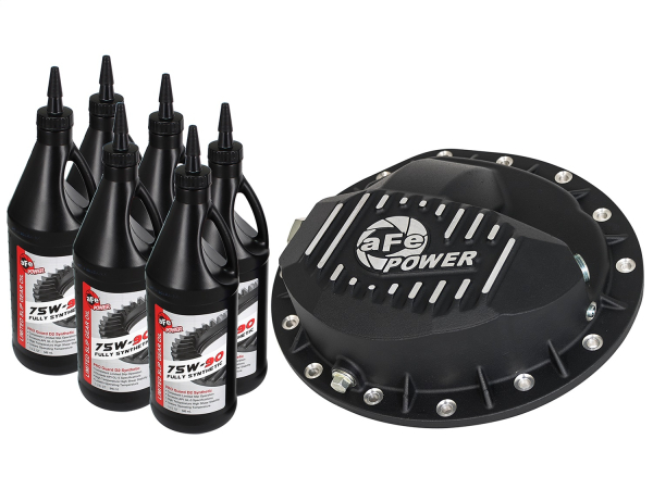 AFE Power - aFe Pro Series Rear Differential Cover Black w/Machined Fins/Gear Oil GM Trucks 99-13 (GM 9.5-14) - 46-70372-WL