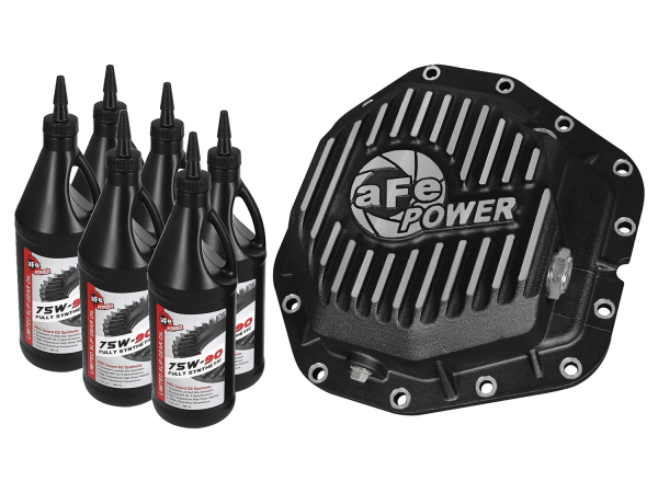 AFE Power - aFe Pro Series Rear Differential Cover Black w/Machined Fins/Gear Oil Ford Diesel Trucks 2017 V8-6.7L (td) Dually models - 46-70382-WL