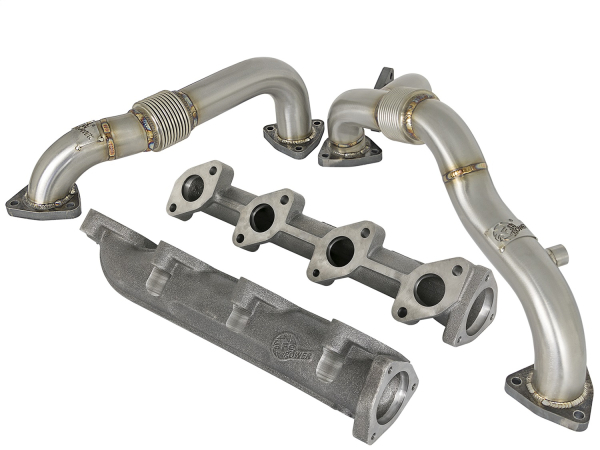 AFE Power - aFe Twisted Steel 304 Stainless Steel 2 IN Up-Pipes/BladeRunner Ductile Iron Manifold Power Package Ford Diesel Trucks 08-10 V8-6.4L (td) - 48-33016-PK