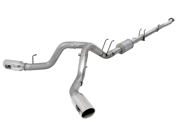 AFE Power - aFe ATLAS 4 IN Aluminized Steel Down-Pipe Back Exhaust System w/Polished Tip Ford Diesel Trucks 11-16 V8-6.7L (td) - 49-03066-P
