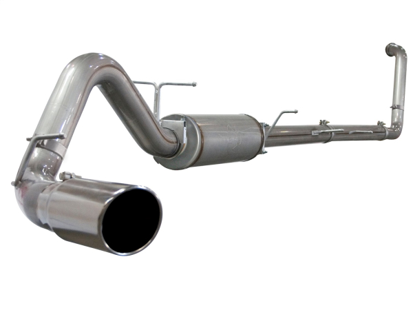 AFE Power - aFe Large Bore-HD 4 IN 409 Stainless Steel Turbo-Back Race Pipe w/Muffler/Polished Tip Ford Diesel Trucks 03-07 V8-6.0L (td) - 49-43004