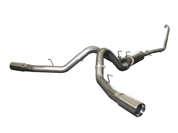 AFE Power - aFe Large Bore-HD 4 IN 409 Stainless Steel Turbo-Back Race Pipe w/Muffler/Dual Polished Tips Ford Diesel Trucks 03-07 V8-6.0L (td) - 49-43016