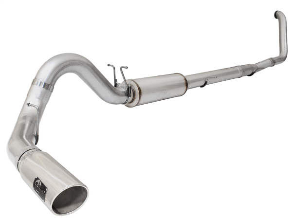 AFE Power - aFe Large Bore-HD 5 IN 409 Stainless Steel Turbo-Back Race Pipe w/Muffler/Polished Tip Ford Diesel Trucks 99-03 V8-7.3L (td) - 49-43075-P