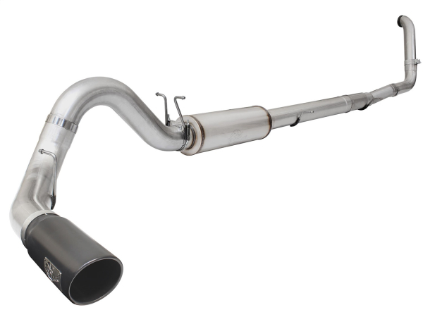 AFE Power - aFe Large Bore-HD 5 IN 409 Stainless Steel Turbo-Back Race Pipe w/Muffler/Black Tip Ford Diesel Trucks 03-07 V8-6.0L (td) - 49-43077-B