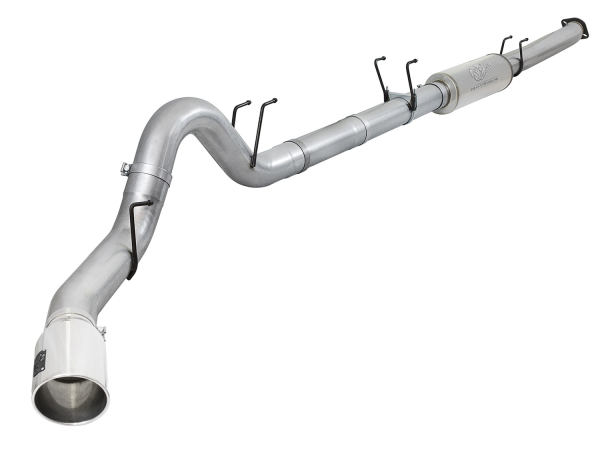 AFE Power - aFe Large BORE 5in Stainless Steel Down-Pipe Back Exhaust System w/Muffler Polished Ford Diesel Trucks 17-18 V8-6.7L (td) - 49-43093-P