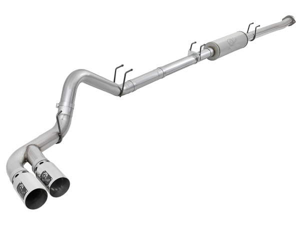 AFE Power - aFe Rebel XD 4in Stainless Steel Down-Pipe Back Exhaust System w/Dual Polished Tips Ford Diesel Trucks 17-18 V8-6.7L (td) - 49-43096-P