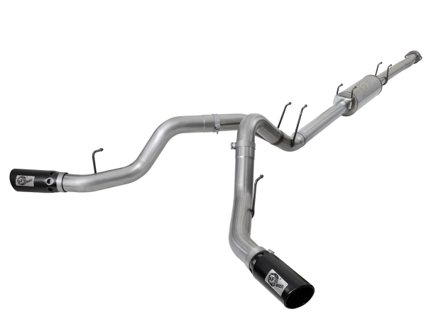 AFE Power - aFe Large Bore 4in Stainless Steel Down-Pipe Back Exhaust System w/Dual Black Tips Ford Diesel Trucks 17-18 V8-6.7L (td) - 49-43097-B