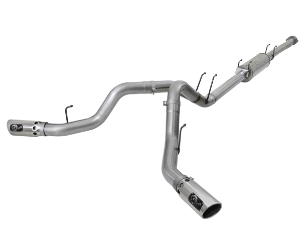 AFE Power - aFe Large Bore 4in Stainless Steel Down-Pipe Back Exhaust System w/Dual Polish Tips Ford Diesel Trucks 17-18 V8-6.7L (td) - 49-43097-P