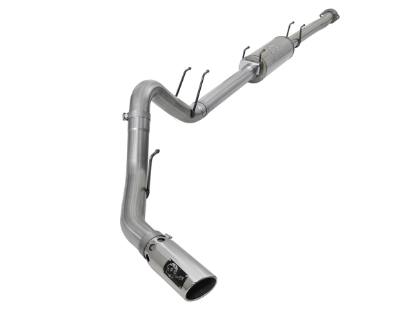 AFE Power - aFe Large Bore 4in Stainless Steel Down-Pipe Back Exhaust System w/Muffler-Polish Ford Diesel Trucks 17-18 V8-6.7L (td) - 49-43098-P