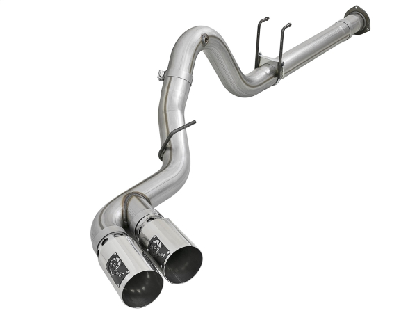 AFE Power - aFe Rebel XD 4in Stainless Steel Down-Pipe Back Exhaust System w/Dual Polished Tips Ford Diesel Trucks 17-18 V8-6.7L (td) - 49-43102-P
