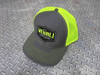 Shop By Part - Gear & Apparel - Wehrli Custom Fabrication - Wehrli Custom Fabrication Snap Back Hat Charcoal/Fluorescent Green Badge