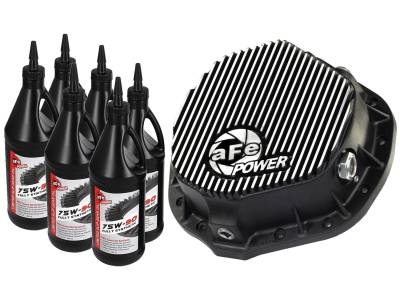 Steering And Suspension - Differential Covers - AFE Power - aFe Pro Series Rear Differential Cover Kit Black w/Machined Fins/Gear Oil Dodge Trucks 03-14 L6-5.9/6.7L (td); GM 01-07 V8-8.1L; GM Trucks 01-17 6.6L (td) (AAM 11.50-14 Bolt Axles) - 46-70012-WL