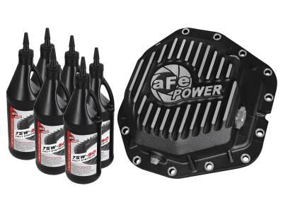 aFe Pro Series Rear Differential Cover Black w/Machined Fins/Gear Oil Ford Diesel Trucks 2017 V8-6.7L (td) Dually models - 46-70382-WL