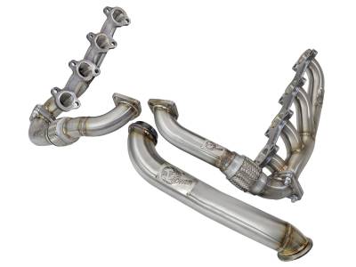 aFe Twisted Steel 304 Stainless Steel Race Series Shorty Header; Up-Pipe;/Down-Pipe Power Package GM Diesel Trucks 04.5-10 V8-6.6L (td) LLY/LBZ/LMM - 48-34008