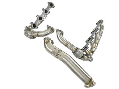 Exhaust - Exhaust Manifolds - AFE Power - aFe Twisted Steel 304 Stainless Steel Race Series Shorty Header; Up-Pipe;/Down-Pipe Power Package GM Diesel Trucks 11-15 V8-6.6L (td) LML - 48-34133