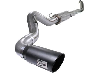 Exhaust - Exhaust Systems - AFE Power - aFe Large Bore-HD 5 IN 409 Stainless Steel Turbo-Back Race Pipe w/Muffler/Black Tip Dodge Diesel Trucks 03-04.5 L6-5.9L (td) - 49-42032-B