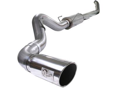 aFe Large Bore-HD 5 IN 409 Stainless Steel Turbo-Back Race Pipe w/Muffler/Polished Tip Dodge Diesel Trucks 03-04 L6-5.9L (td) - 49-42032-P