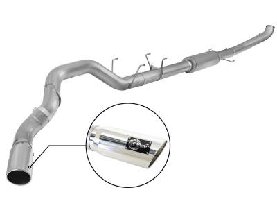 Exhaust - Exhaust Systems - AFE Power - aFe Large Bore-HD 5 IN 409 Stainless Steel Turbo-Back Race Pipe w/Muffler/Polished Tip RAM Diesel Trucks 13-18 L6-6.7L (td) - 49-42047-1P