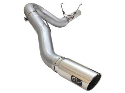 aFe Large Bore-HD 5in 409 Stainless Steel DPF-Back Exhaust System w/Polished Tip RAM Diesel Trucks 13-18 L6-6.7L (td) - 49-42051-1P
