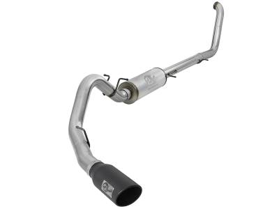 aFe Large Bore-HD 4 IN 409 Stainless Steel Turbo-Back Race Pipe w/Muffler/Black Tip Ford Excursion 00-03 V8-7.3L (td) - 49-43008-B