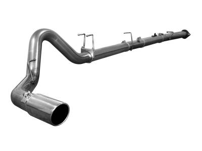 aFe Large Bore-HD 4 IN 409 Stainless Steel Down-Pipe Back Exhaust System w/o Muffler w/Polished Tip Ford Diesel Trucks 08-10 V8-6.4L (td) - 49-43023NM