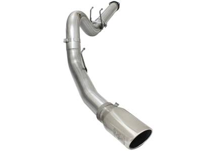 aFe Large Bore-HD 5in 409 Stainless Steel DPF-Back Exhaust System w/Polished Tip Ford Diesel Trucks 15-16 V8-6.7L (td) - 49-43064-P