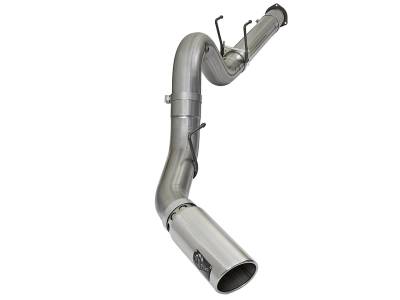 aFe Large Bore-HD 5in 409 Stainless Steel DPF-Back Exhaust System w/Polished Tip Ford Diesel Trucks 17-18 V8-6.7L (td) - 49-43090-P