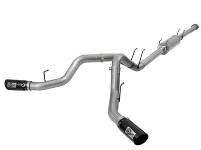 aFe Large Bore 4in Stainless Steel Down-Pipe Back Exhaust System w/Dual Black Tips Ford Diesel Trucks 17-18 V8-6.7L (td) - 49-43097-B