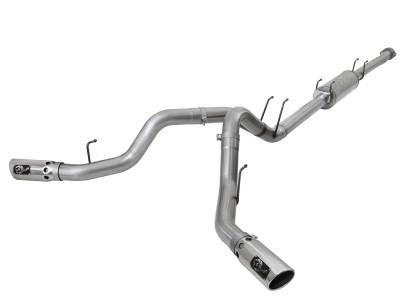 aFe Large Bore 4in Stainless Steel Down-Pipe Back Exhaust System w/Dual Polish Tips Ford Diesel Trucks 17-18 V8-6.7L (td) - 49-43097-P
