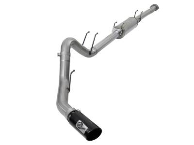 aFe Large Bore 4in Stainless Steel Down-Pipe Back Exhaust System w/Muffler-Black Ford Diesel Trucks 17-18 V8-6.7L (td) - 49-43098-B