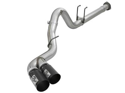 Exhaust - Exhaust Systems - AFE Power - aFe Rebel XD 4in Stainless Steel Down-Pipe Back Exhaust System w/Dual Black Tips Ford Diesel Trucks 17-18 V8-6.7L (td) - 49-43102-B