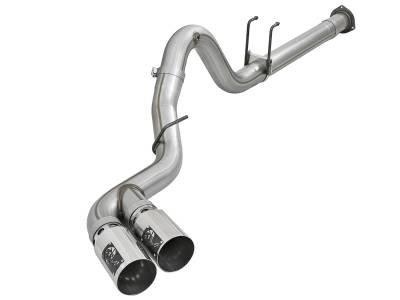 Exhaust - Exhaust Systems - AFE Power - aFe Rebel XD 4in Stainless Steel Down-Pipe Back Exhaust System w/Dual Polished Tips Ford Diesel Trucks 17-18 V8-6.7L (td) - 49-43102-P