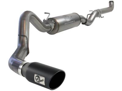 aFe Large Bore-HD 4 IN 409 Stainless Steel Down-Pipe Back Exhaust System w/Muffler/Black Tip GM Diesel Trucks 01-07 V8-6.6L (td) LB7/LLY/LBZ - 49-44003-B
