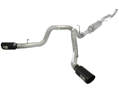 Exhaust - Exhaust Systems - AFE Power - aFe Large Bore-HD 4 IN 409 Stainless Steel Down-Pipe Back Exhaust System w/Muffler/Dual Black Tips GM Diesel Trucks 11-15 V8-6.6L (td) LML - 49-44044-B