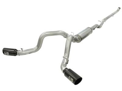 aFe Large Bore-HD 4 IN 409 Stainless Steel Down-Pipe Back Exhaust System w/Muffler/Dual Black Tips GM Diesel Trucks 01-07 V8-6.6L (td) LB7/LLY/LBZ - 49-44045-B
