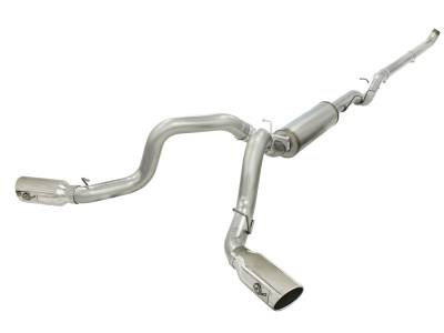 aFe Large Bore-HD 4 IN 409 Stainless Steel Down-Pipe Back Exhaust System w/Muffler/Dual Polished Tips GM Diesel Trucks 01-07 V8-6.6L (td) LB7/LLY/LBZ - 49-44045-P