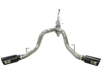 aFe Large Bore-HD 4 IN 409 Stainless Steel Down-Pipe Back Exhaust System w/Muffler/Dual Black Tips GM Diesel Trucks 15.5-16 V8-6.6L (td) LML - 49-44052-B