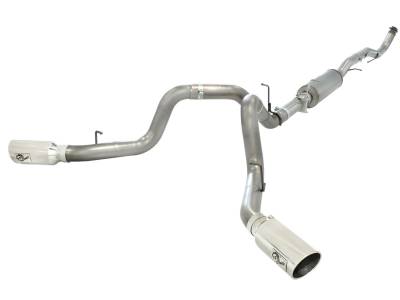 aFe Large Bore-HD 4 IN 409 Stainless Steel Down-Pipe Back Exhaust System w/Muffler/Dual Polished Tips GM Diesel Trucks 15.5-16 V8-6.6L (td) LML - 49-44052-P