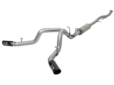 aFe Large Bore-HD 4in Dual Stainless Steel Down-Pipe Exhaust System w/Black Tips GM Diesel Trucks 17-18 V8-6.6L (td) L5P - 49-44091-B